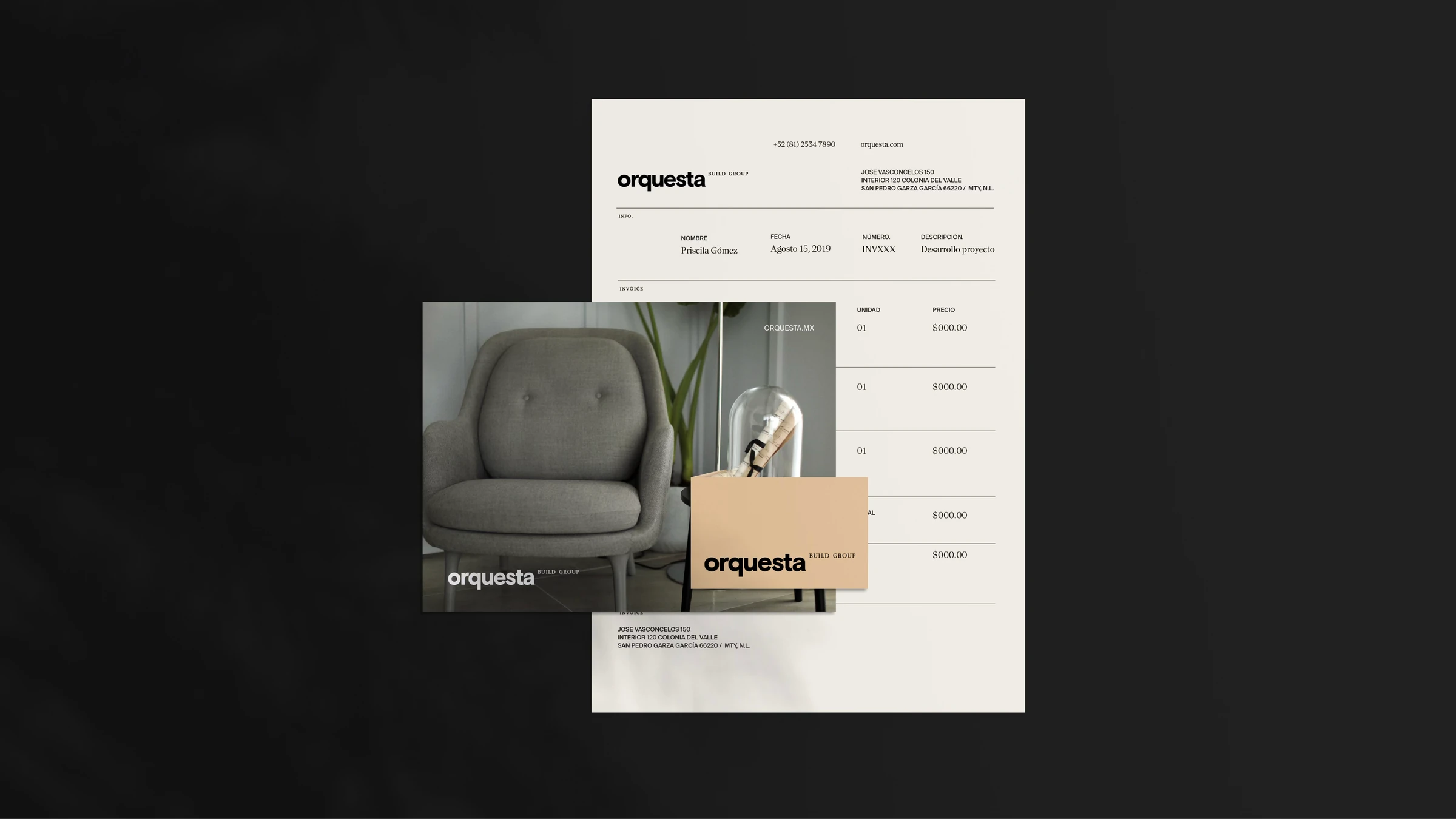 Orquesta — stationery and website design